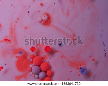 Abstract photography. Multicolored spheres, streaks and spots on a light background. Red, yellow, blue, purple shapes. Background.