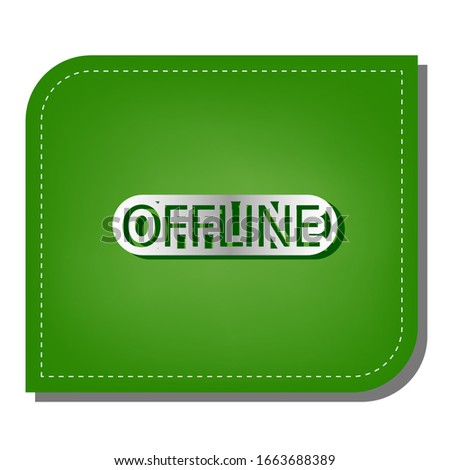 Offline sign. Silver gradient line icon with dark green shadow at ecological patched green leaf. Illustration.