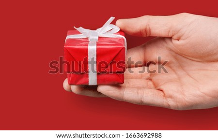 Cute gift box in female hands