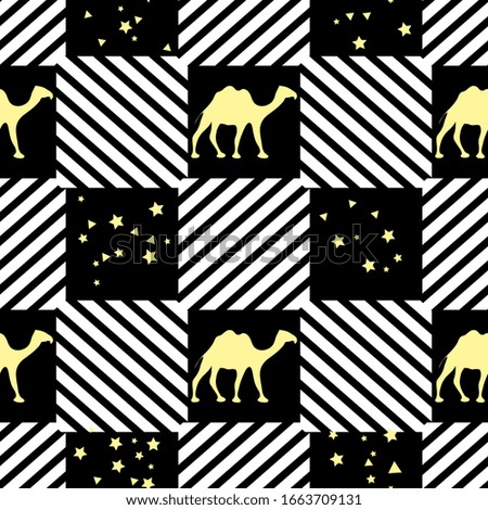 Vector Seamless pattern with camel. Wildlife Animal Green nature trendy background. Design for wrapping, fabric, print