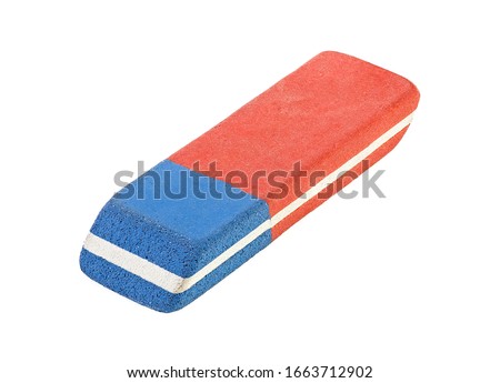 Rubber eraser for pencil and ink pen isolated on a white background, close up. Royalty-Free Stock Photo #1663712902