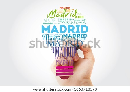 Madrid light bulb word cloud, travel concept background