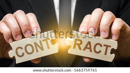 Businessman employer breaks a contract. Breach of a deal. Termination of cooperation, disagreement to renew extend agreement. Termination of order. Violation of conditions and rules. End cooperation Royalty-Free Stock Photo #1663759765