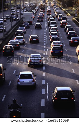 Overview, traffic on a busy highway Royalty-Free Stock Photo #1663816069