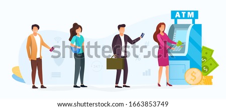 People queuing for an ATM in a financial concept, vector illustration Royalty-Free Stock Photo #1663853749