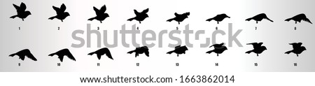 Sparrow flying animation sequence silhouette, loop animation sprite sheet