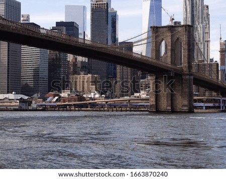 Detail of the Brooklyn Bridge over the Hudson River. New York City, Manhattan.