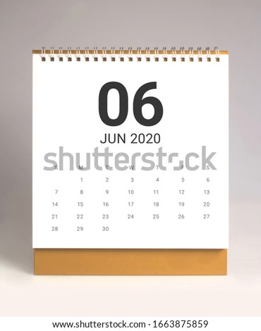 Simple desk calendar for  June 2020

