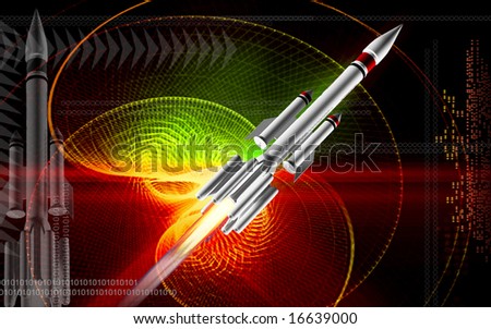 Digital illustration of  a rocket launching 	