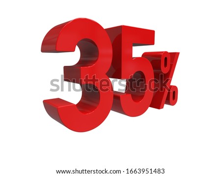 3d Render: ISOLATED Red 35% Percent Discount 3d Sign on Light Background, Special Offer 35% Discount Tag, Sale Up to 35 Percent Off, Thirty-five Percent Letters Sale Symbol, Special Offer Label