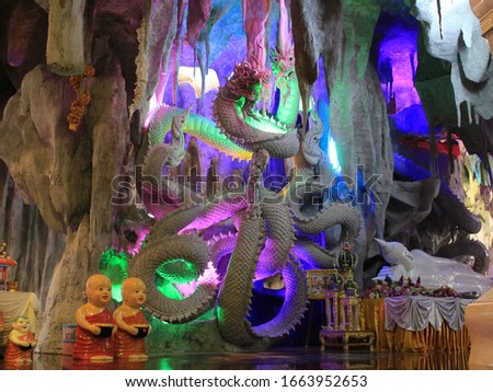 Buddha statue Naga Sisaket Province Open the Wang Badan Cave - Wang Nakthibodi 1 in Buddha's life at Thung Sim Temple, Khok Chan Sub-district, Uthumphon Phisai District Sisaket Province