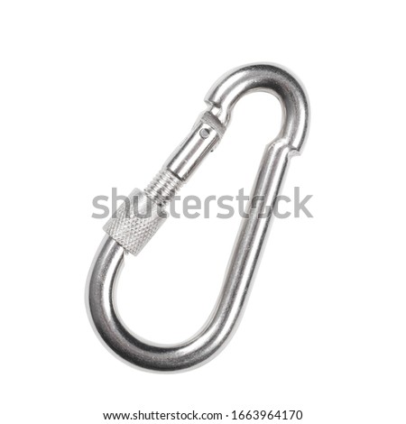 Stainless steel karabiner hook with twist lock isolated on white Royalty-Free Stock Photo #1663964170