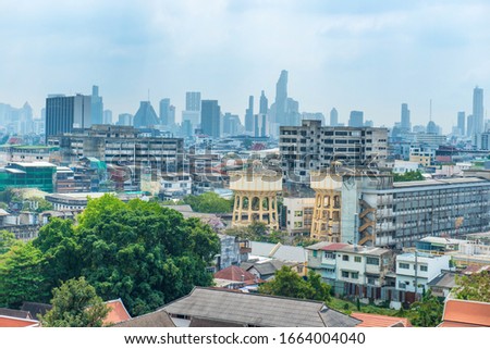 Cityscape view of Bangkok city with modern architecture and downtown skyscrapers on skyline