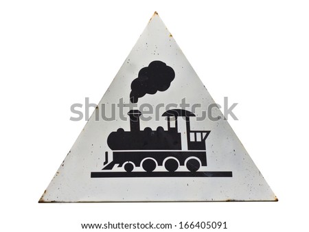 Beware of trains sign on a white background.