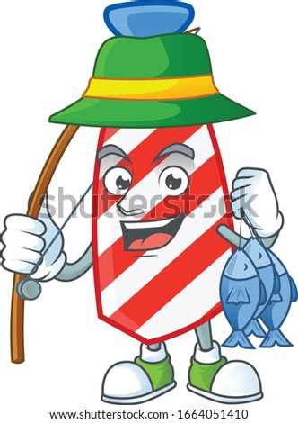 A mascot design of Fishing USA stripes tie with 3 fishes