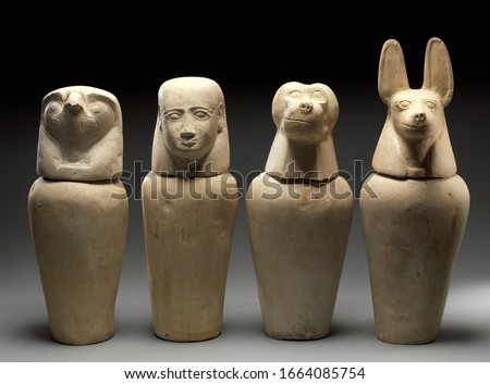 A set of four canopic jars was an important element of the burial in most periods of Ancient Egyptian history. Canopic jars were containers in which the separately mummified organs would be placed. 