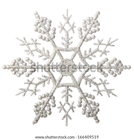 Christmas bauble in shape of snowflake isolated on white background 
