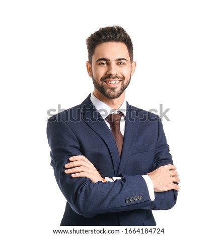 Portrait of handsome businessman on white background Royalty-Free Stock Photo #1664184724