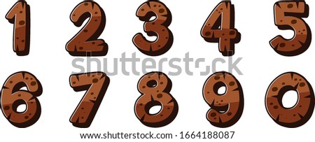 Font design for number one to zero on white background illustration