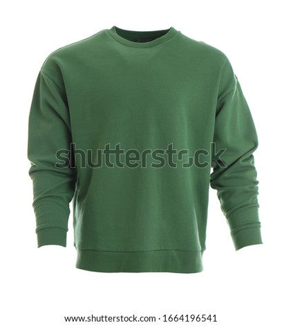 Green sweatshirt on mannequin against white background Royalty-Free Stock Photo #1664196541