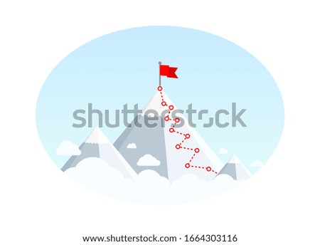 Hiking trip to the top of the mountain. Vector illustration