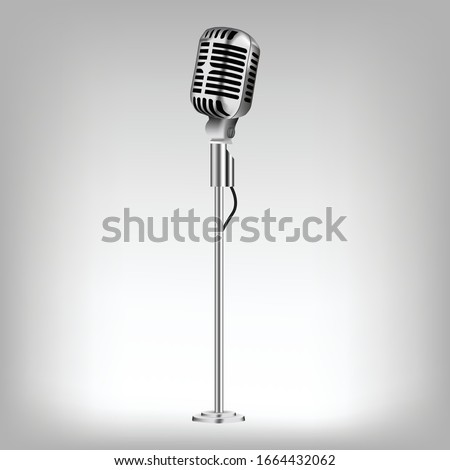 Vintage metal studio microphone isolated on white background vector illustration