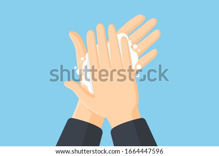 Washing hands with soap vector flat illustration. Hygiene concept