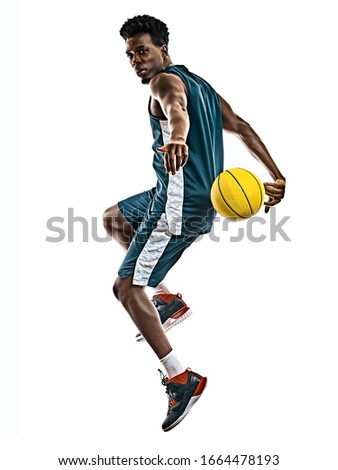 one african basketball player young man in studio isolated on white background