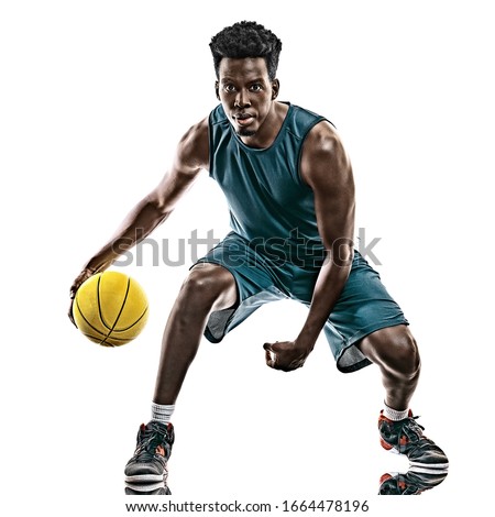 one african basketball player young man in studio isolated on white background Royalty-Free Stock Photo #1664478196