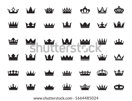 Big Set of vector king crowns icon on white background. Vector Illustration. Emblem and Royal symbols. Royalty-Free Stock Photo #1664485024