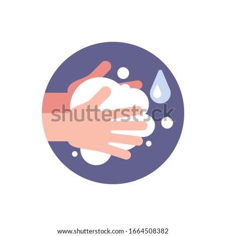 Washing hands with soap. Washing hands with soap to prevent virus and bacteria.Vector illustration. Isolated on white background. 
