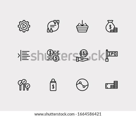 Finance trading icons set. Yield and finance trading icons with invest money, execution and trading volume. Set of sale for web app logo UI design.