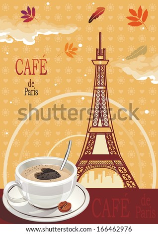 Poster Cafe de Paris. Illustration vintage with coffee cup. Elegant vector.