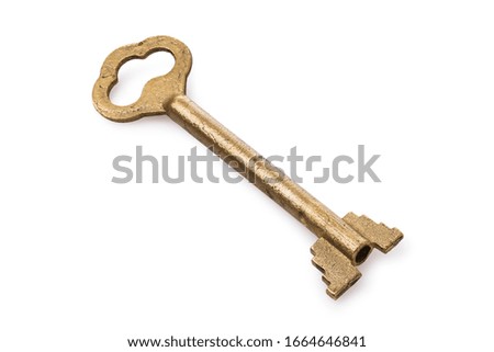 Vintage bronze key isolated on a white background. Stacked photo