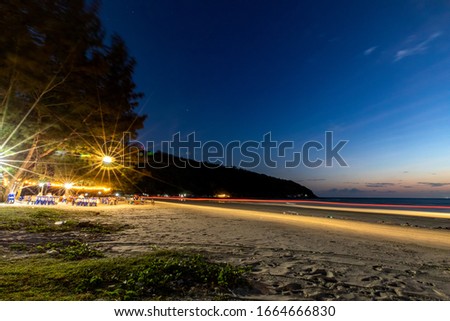 Long exprosure picture style of sea view at Mae Ramphueng Beach in Rayong province,Thailand.