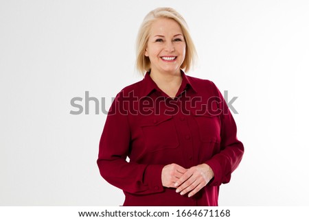 Beautiful happy smiling middle aged woman copy space