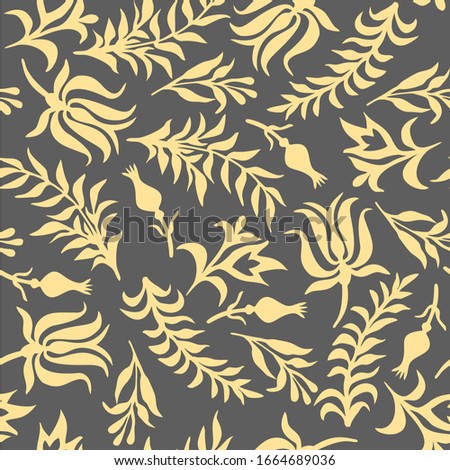 yellow and grey vector flower  seamless pattern