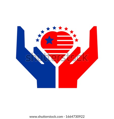 Happy Independence Day. with an American flag in the shape of love on a two-handed vector illustration
