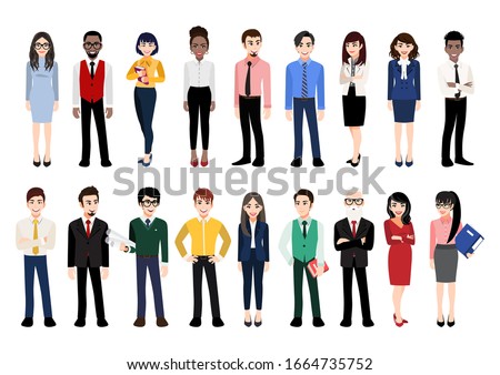 Cartoon character with office people collection. Vector illustration of diverse cartoon standing men and women of various races, ages and body type. Isolated on white. Royalty-Free Stock Photo #1664735752