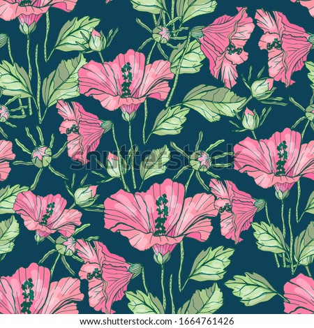 Seamless pattern with beautiful hibiscus flowers. Festive floral background for your season design. beautiful flowers.