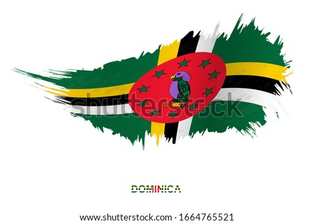 Flag of Dominica in grunge style with waving effect, vector grunge brush stroke flag.
