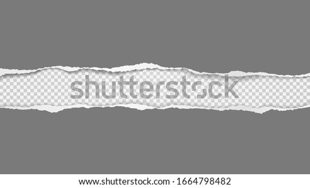 Torn, ripped pieces of horizontal dark grey paper with soft shadow are on white squared background for text. Vector illustration Royalty-Free Stock Photo #1664798482