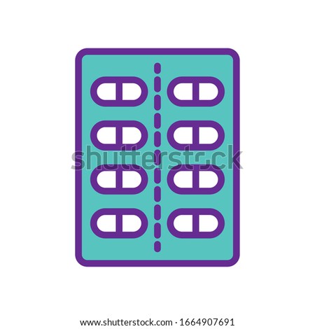 Pills line and fill style icon design of Medical care health emergency aid exam clinic and patient theme Vector illustration