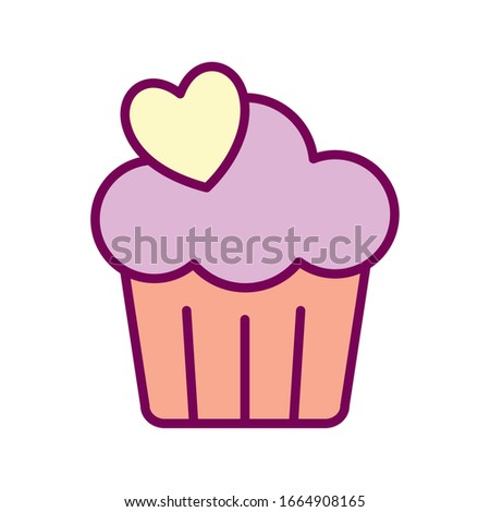 Cupcake with heart line and fill style icon design, Muffin dessert sweet bakery sugar pastry and food theme Vector illustration