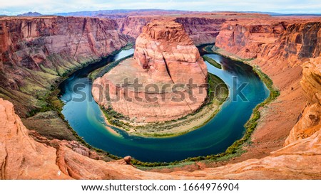 Horseshoe Bend Panorama at Noon. Grand Canyon, Page Arizona. Royalty-Free Stock Photo #1664976904