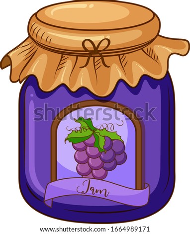 One jar of grape jam on white background illustration
