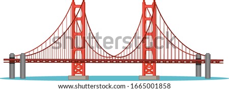 Big bridge across the ocean in red color illustration