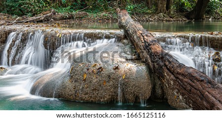 Streams of the Erawan waterfall in the center of Thailand