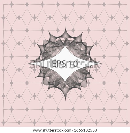 Grey rosette or money style logo with text boxes on a pink background. Vector graphics. EPS 10