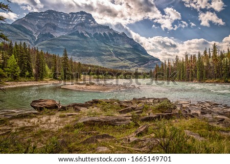 Landscape of Athabasca Falls, Jasper of Alberta, Canada Royalty-Free Stock Photo #1665149701